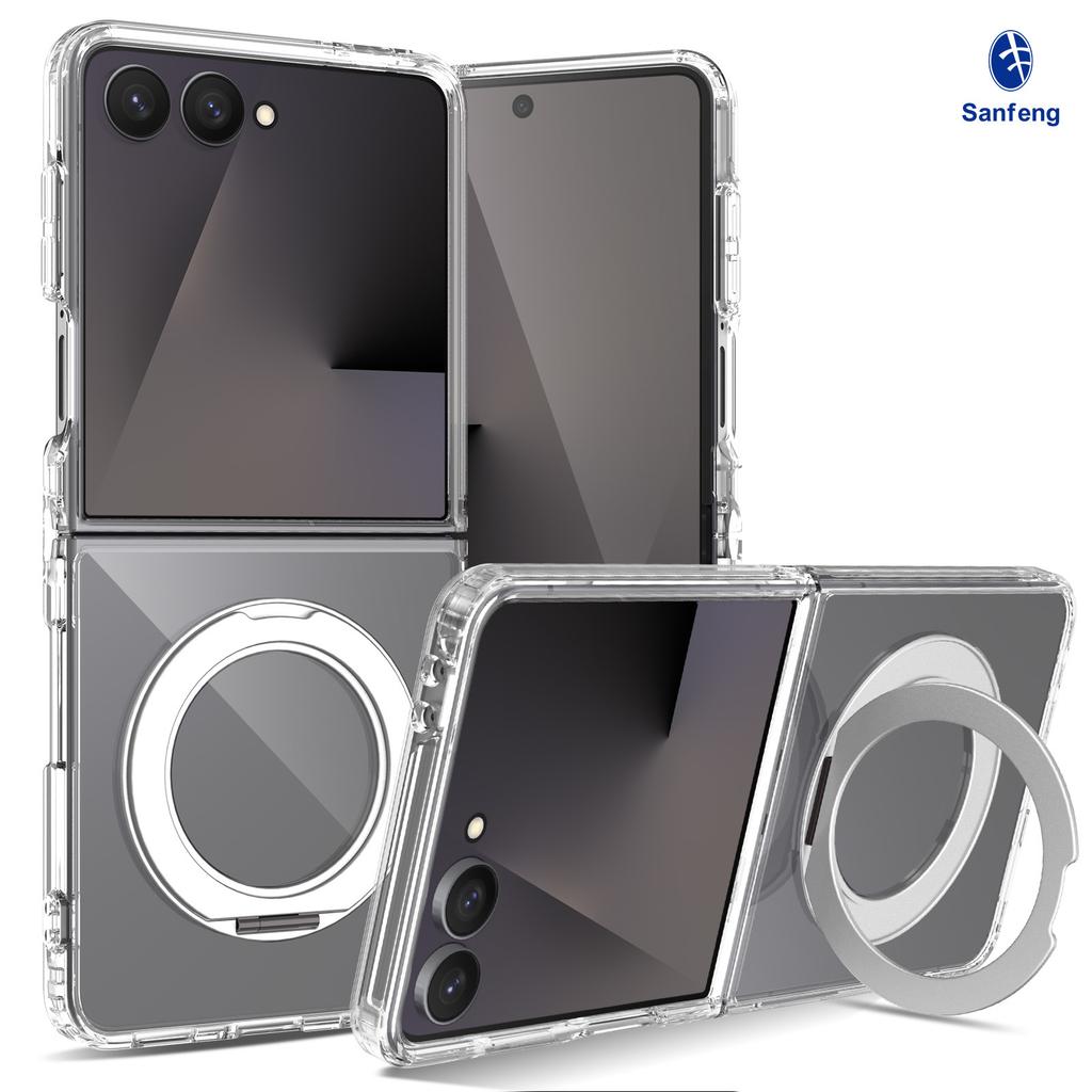 Applicable to Samsung z flip8 transparent mobile phone case folding Fold8 anti-drop two-in-one with rotating bracket protective case