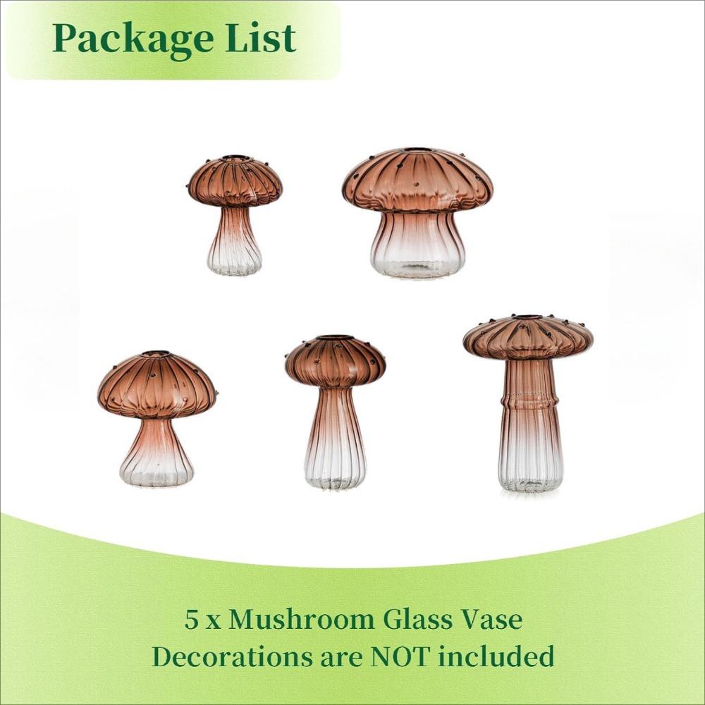 5Pcs/set Creative Mushroom Vase Home Small Vase Hydroponic Flower Pot Simple Table Decoration Nordic Transparent Mushroom Vase
