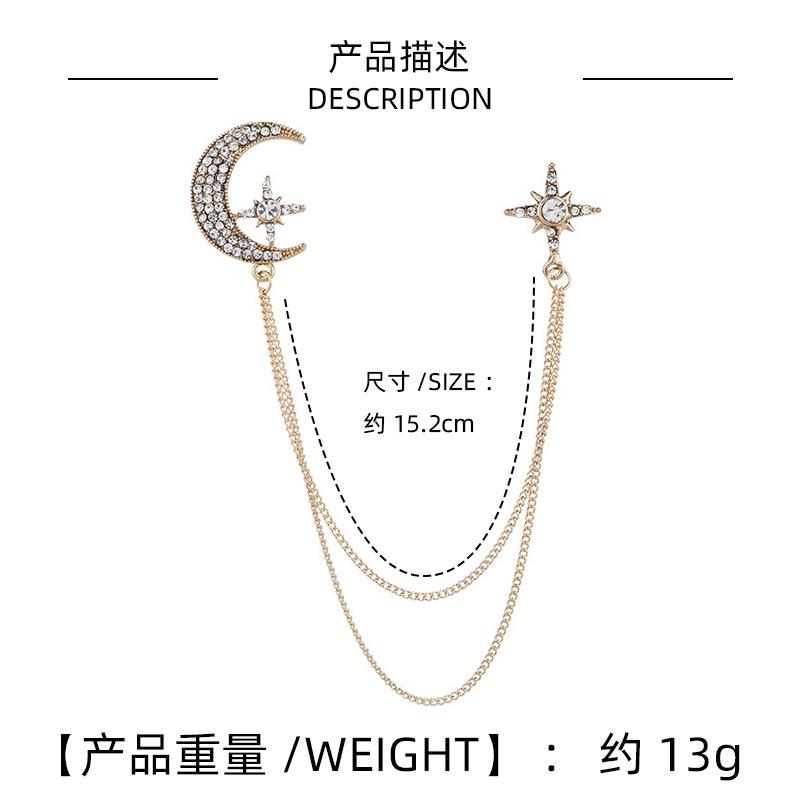 Tassel Moon Star Brooch Tassel Crystal Pin Korean Suit Men'S Clothing Accessories