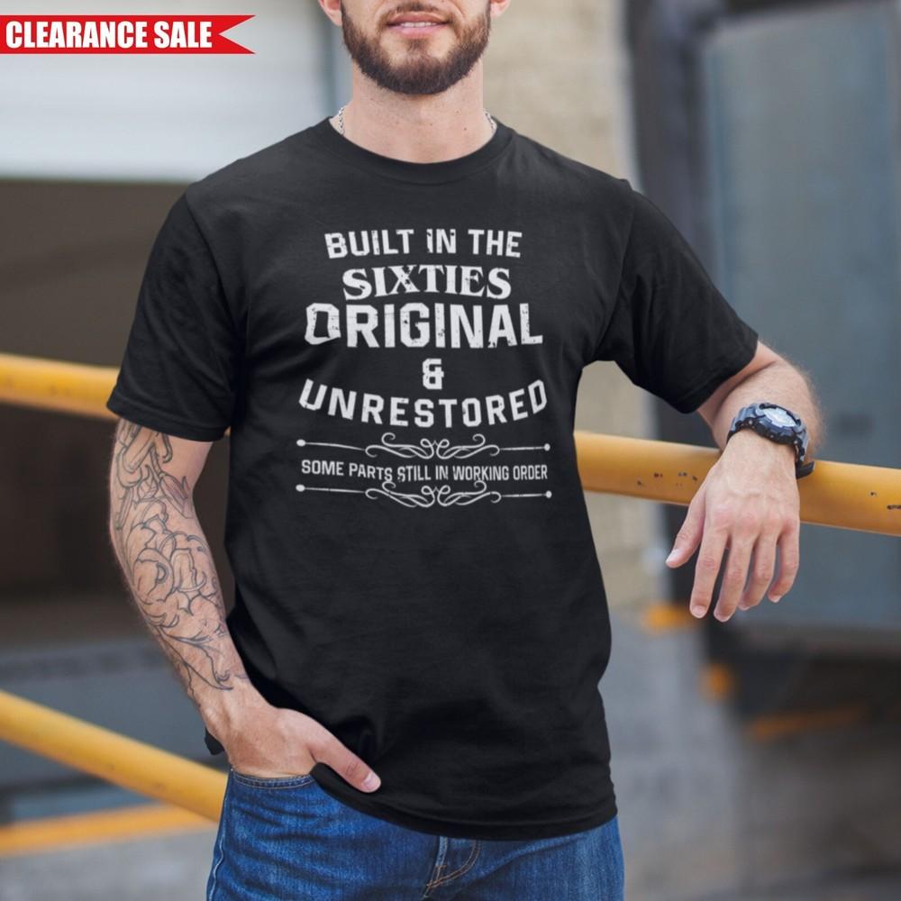 

Mens T Shirt Funny Built In The Sixties 60 s Print Short Sleeve Pure Cotton Top S