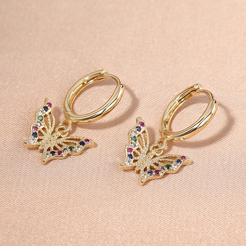 Huitan Hollow Butterfly Drop Earrings Inlaid Colorful Shiny CZ Cute Trendy Party Daily Versatile Accessories Gold Color JewelryGood product