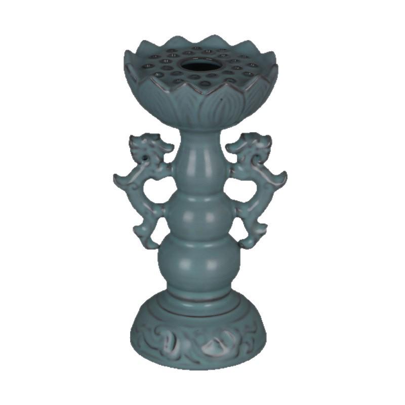 Song Dynasty Ru Kiln Blue Glaze Dragon Lotus Candlestick: Antique-Inspired Palace Porcelain Collection Piece