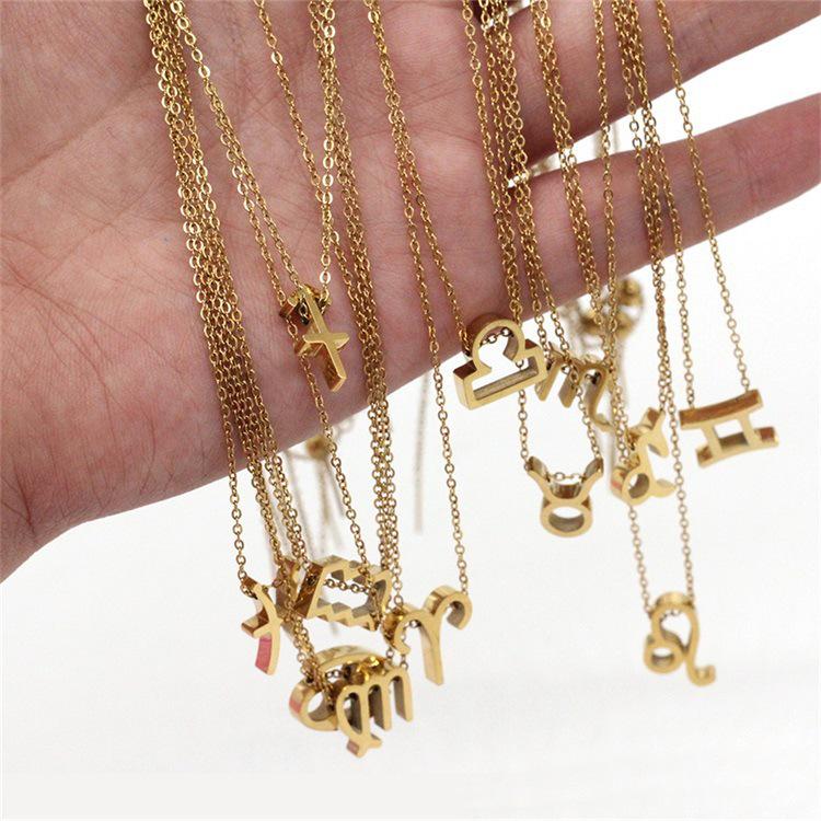 Creative Zodiac Pendant 18K Gold Stainless Steel Necklace