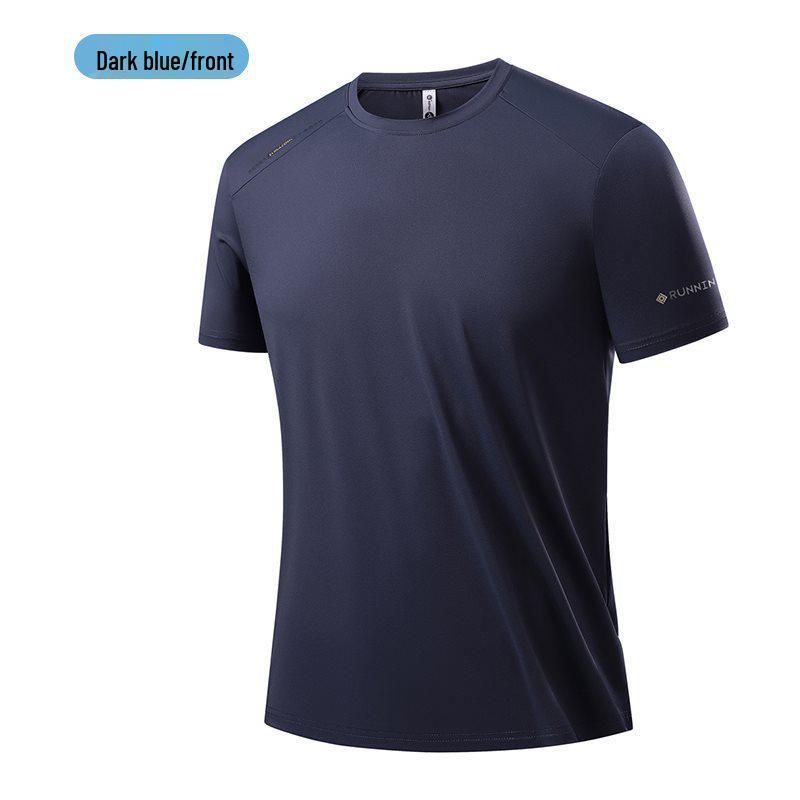 

Men s Summer Ice Silk Quick-Dry Casual Sports T-Shirt - High Elasticity, Sweat-Absorbent, Printed Short Sleeve Outdoor Top 4XL темно-синього кольору