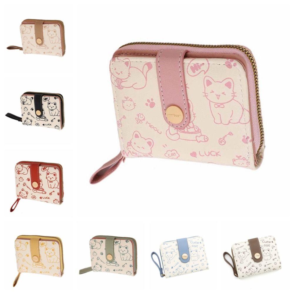 Waterproof Short Student Money Bag Pu Zipper Wallets Key Storage Cute Cat Girls Wallet  Student