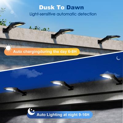 Solar Powered Street Light Outdoor Motion Sensor Waterproof Wall Light with 2400mAh Battery Security Lighting for Garden Patio