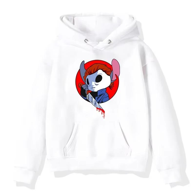 Halloween Stitch Pattern Hoodies Cute Cartoon Disney Sweatshirts Pocket Clothing Daily Men Hoodies Autumn Winter Pullover Tops