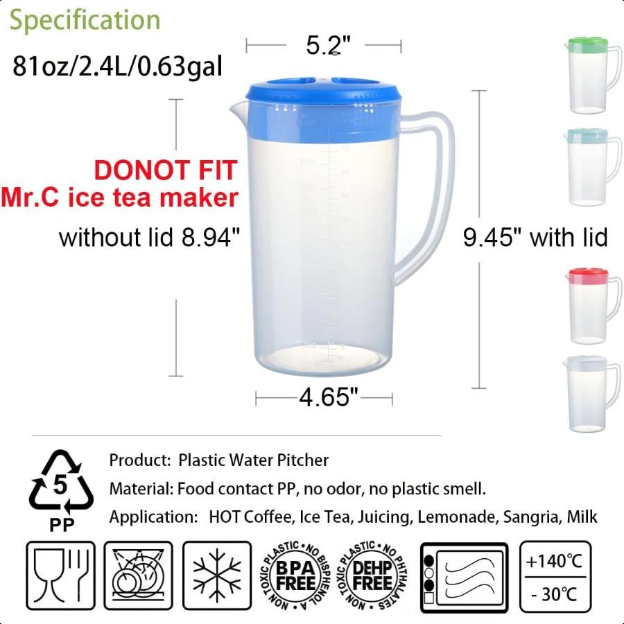 

Пластиковый кувшин 0,66 галлона 2,5 литра с крышкой BPAFREE Экологичные графины для смешивания напитков Кувшин для воды для горячих и холодных напитков Лимонад Сок Напитки United States