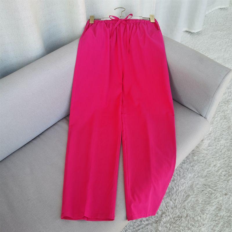 

Summer Thin Middle-Aged and Elderly Women s Pants Elastic High Waist Ladieswear Silk Cotton Long Pants Loose Casual Pants Rose Red 3XL