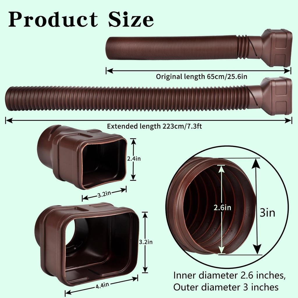 Gutter Downspout Extensions, Outer diameter 3" Downspout Extender for Rainwater Drainage,Flexible Drainage Pipe Suitable for 2"×3" and 3"×4" Downspout