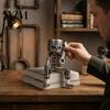 Cyberpunk Style Collectible Mechanical Skull Figurine with Gear Base, Industrial Piston-Head Skeleton Statue Wrench, Gift for Car Lovers Gearheads