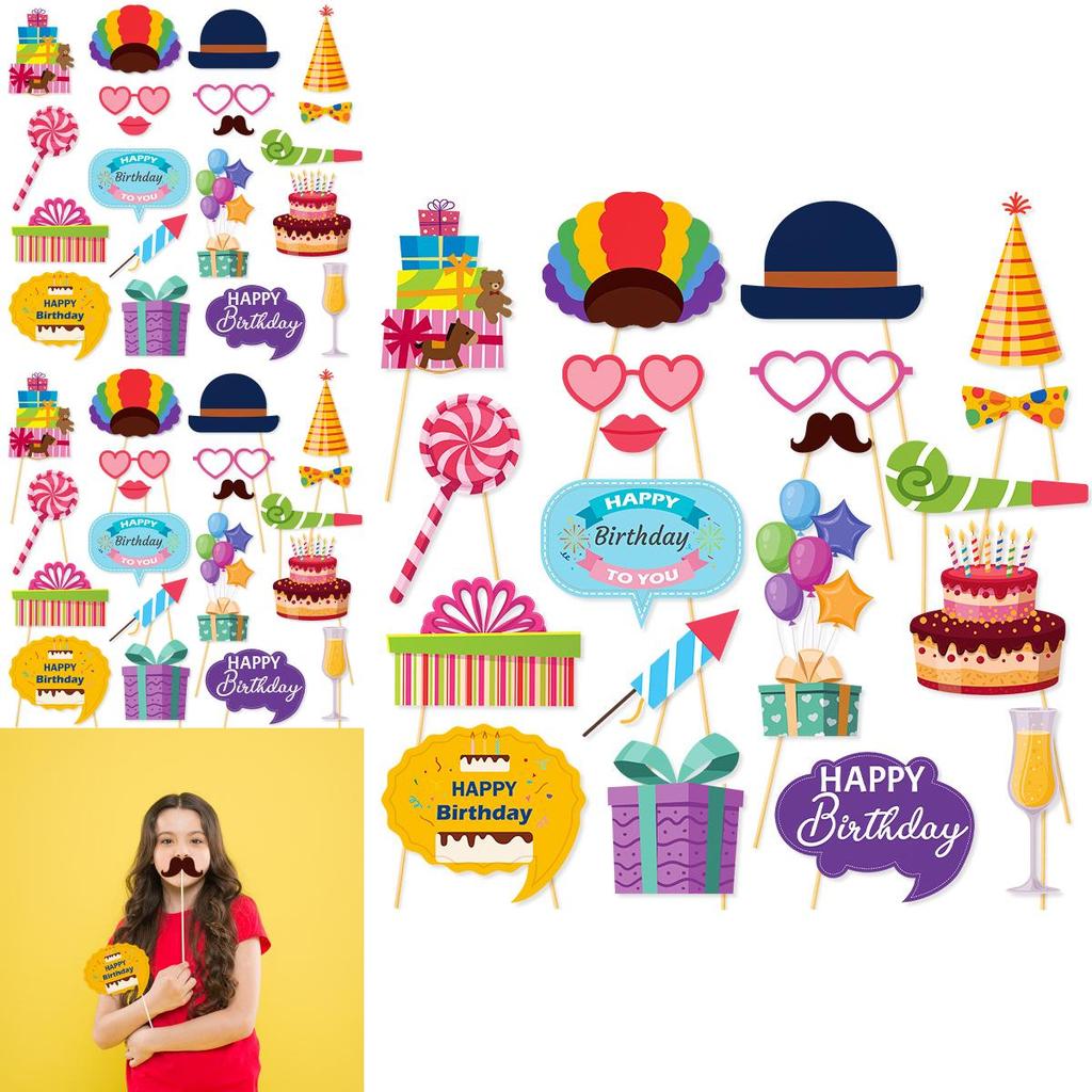 Birthday Party Photo Props Set With Funny Paper Decorations For Celebrations And Events