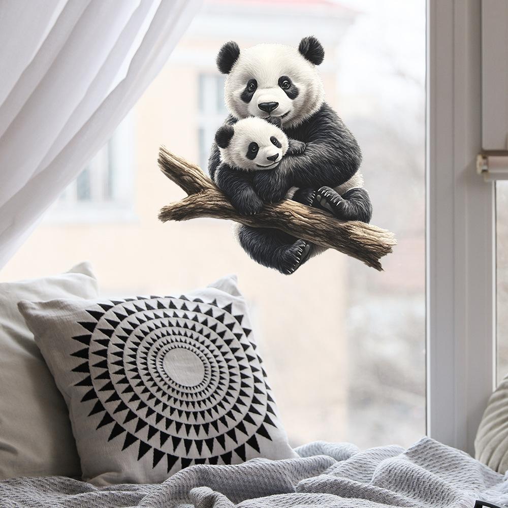 Süßer Cartoon-Panda Statisch Haftender Fensteraufkleber Abnehmbar Selbstklebend Schlafzimmer Wohnzimmer Flur Heimdekoration