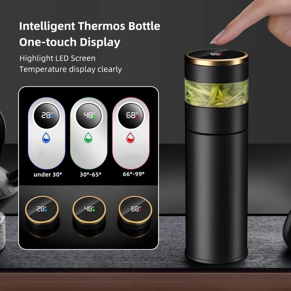 LED Temperature Display Tea Infuser Thermos Separation Strainer Intelligent Vacuum Cup  Travel