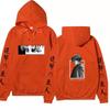 Attack On Titan Levi Ackerman Hoodie Unisex Fleece Sweatshirt Front Manga Eyes Print, Back Levi Portrait, Japanese Sleeve Text Autumn Winter Pullover