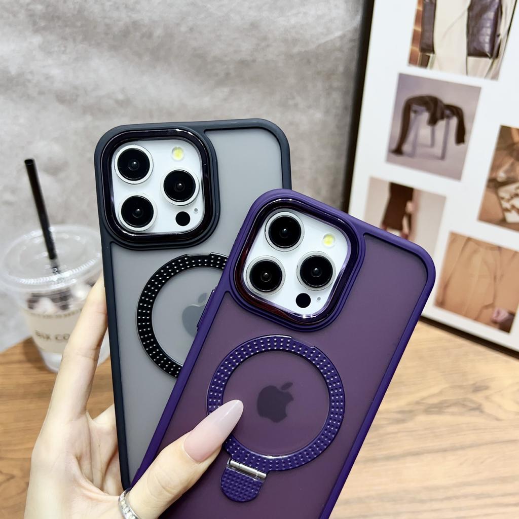 Applicable To IPhone16Promax Mobile Phone Case Magnetic Suction Bracket Apple 15 Anti-fall Cover 14/13 Matte Skin Feeling