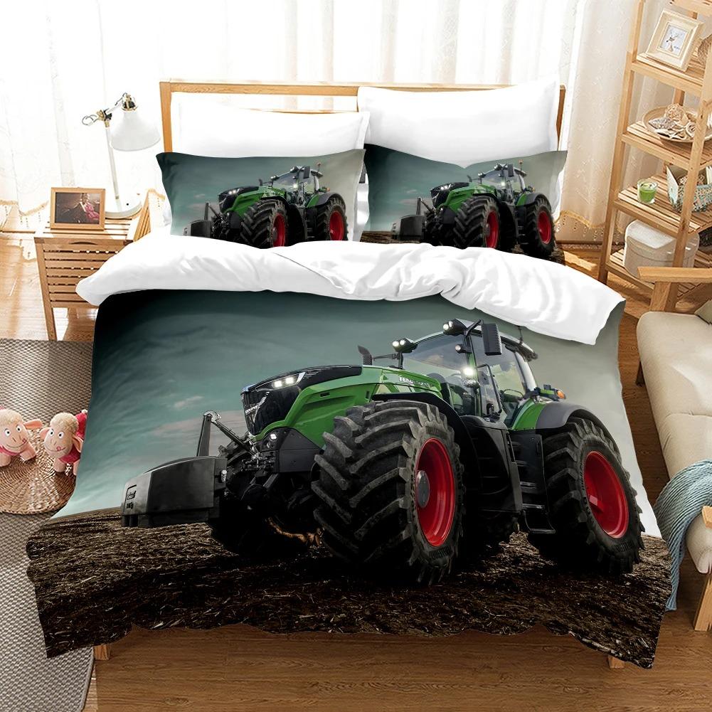Juego de cama con estampado de tractor para niños, funda nórdica con estampado de coches de construcción para niños, funda nórdica con vehículos de maquinaria pesada