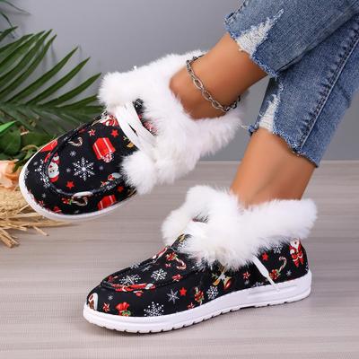 Mode Damenstiefel Weihnachtliche Farbelemente Print Rutschfeste Verdickte Sneaker Bequeme Low-Top Warme Sportschuhe Weihnachtsgeschenke