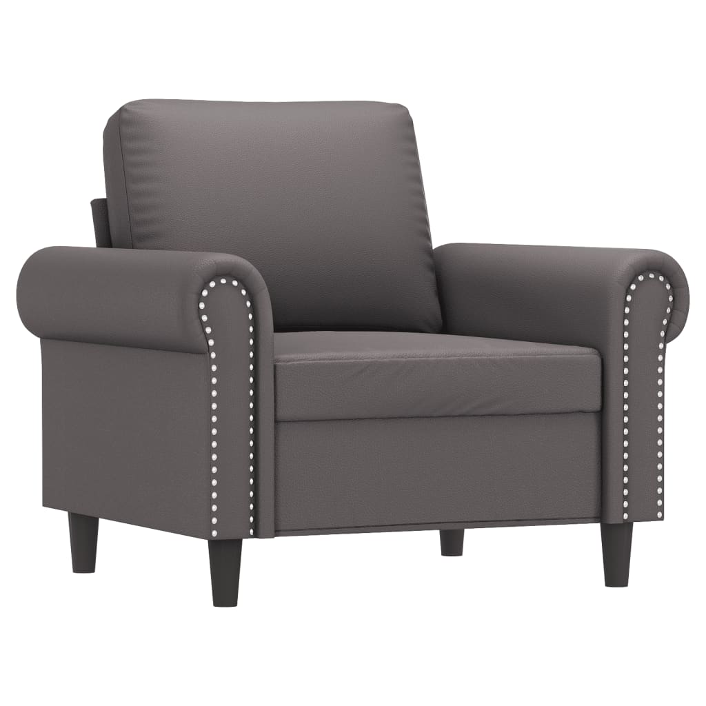 Armchair with Footstool Grey 60 Cm Faux Leather