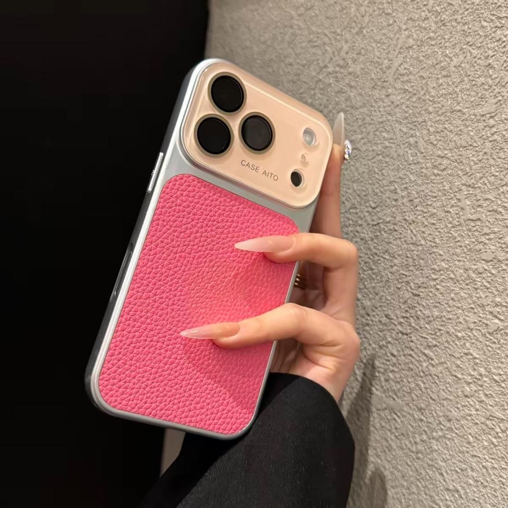 Lichee Pattern PU Leather Phone Case For For Iphone 17 16 1 14 Pro Max Hard PC Camera Large Window 17promax Cover