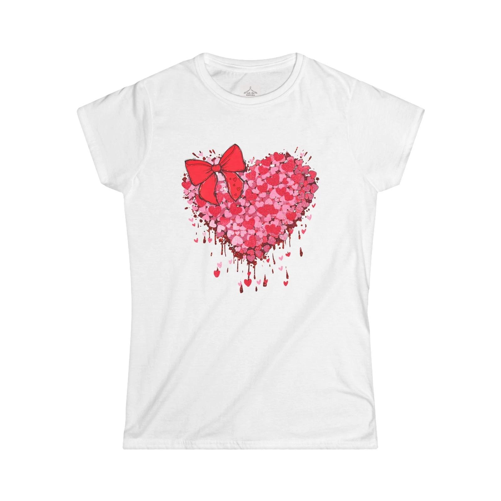 Heart-Shaped Love Tee, Cute Valentine s Day Top, Women s Graphic Shirt, Gift for M