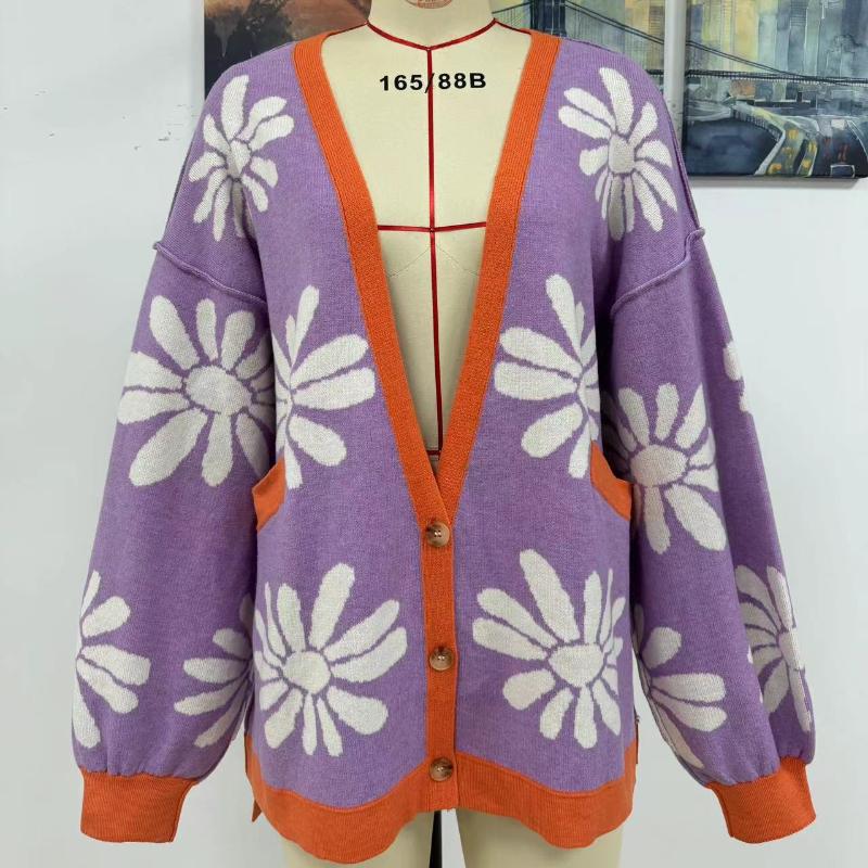 

IHUASU Осенне-зимний женский свободный трикотажный кардиган с V-образным вырезом и принтом в стиле «Commuter Temperament» XL фиолетовый