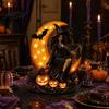 Spooky Halloween Party Supplies Witch Lamp, Gothic Crescent Moon LED Night Light, Resin Home Decor Decorative Table Lamp for Bedroom Bookshelf Unique