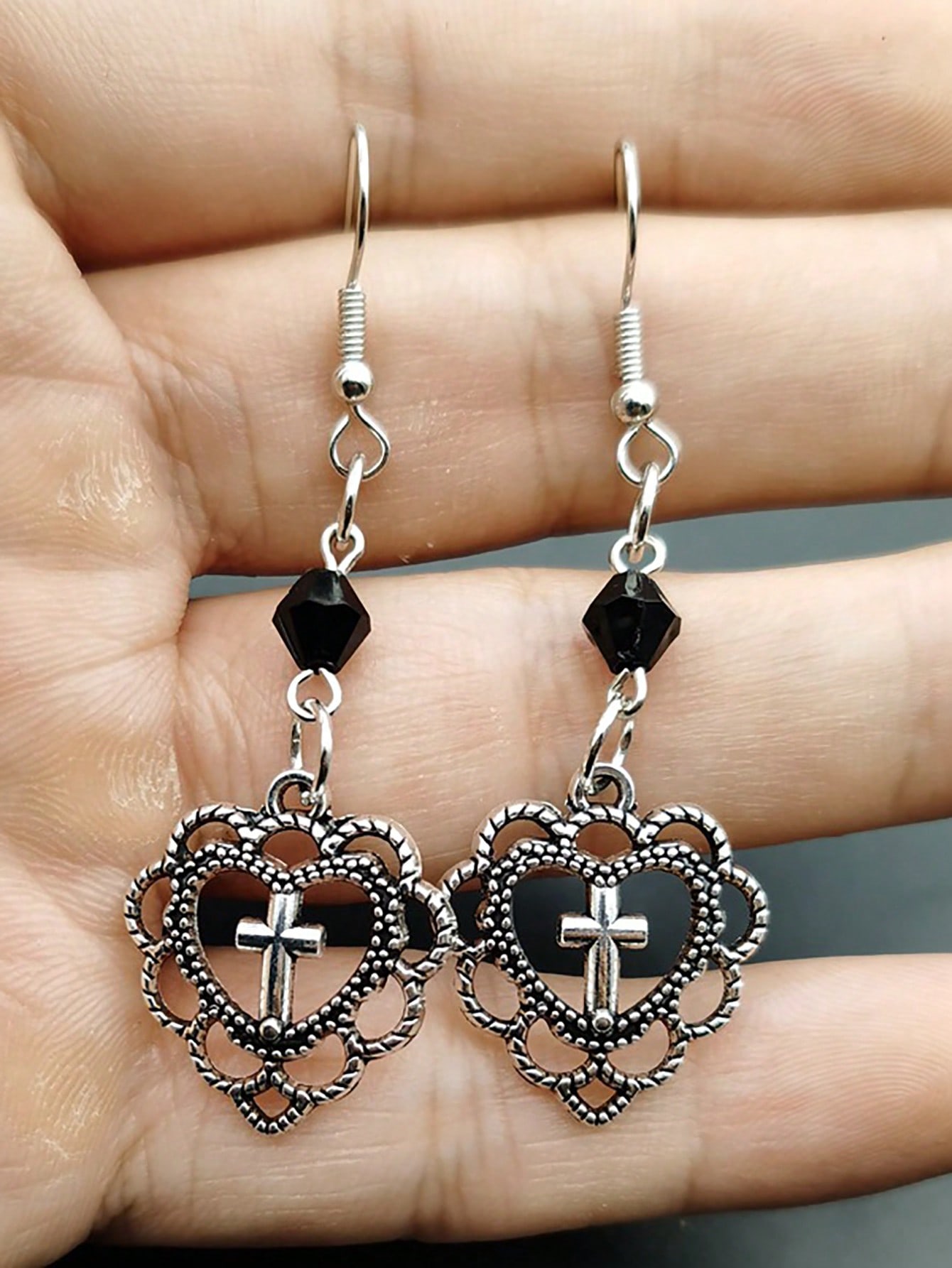 

1pair European & American Gothic Punk Style Hollow Out Dark Art Jewelry Rock Cross Pendant Earrings For Women, Daily Wear one-size античний срібного кольору