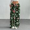 Women's Casual Fashion Printed Elastic Waist Loose Straight Leg Pants With Rope