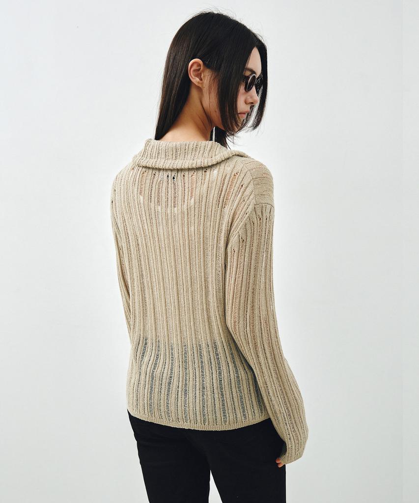 Mongdol Sheer Texture Knit Zip-Up Cardigan Beige Mdcd055Beige