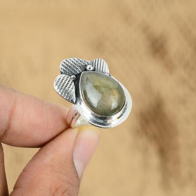 Pear Labradorite Stone Unique Promise Wedding Trendy Artisan New Ring 925 Silver
