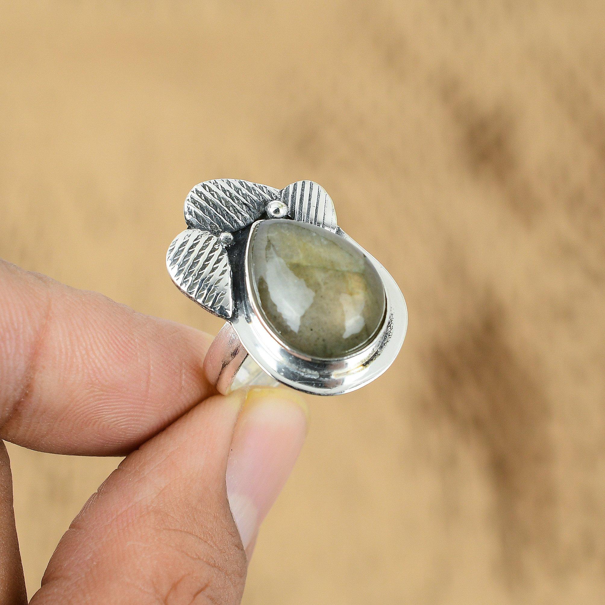 

Pear Labradorite Stone Unique Promise Wedding Trendy Artisan New Ring 925 Silver Yes