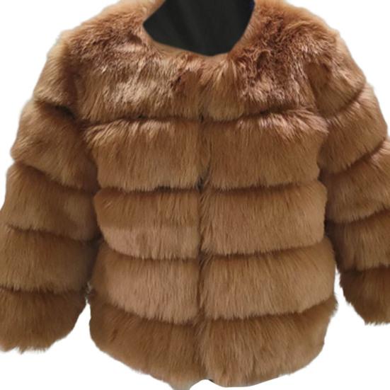 Women Winter Coat Faux Fur Thermal Sleeves Open Long Stitch Solid Color