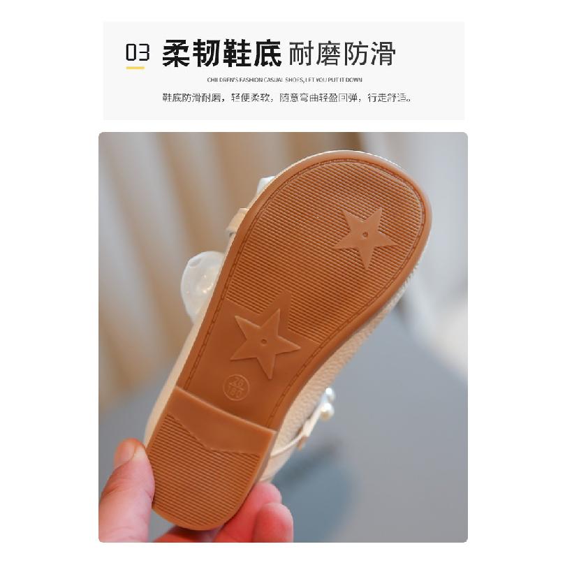 Girls' Leather Shoes Spring and Autumn New White Pearl Little Girls Baby Soft Sole Fashionable Children's Beanie Princess Shoes