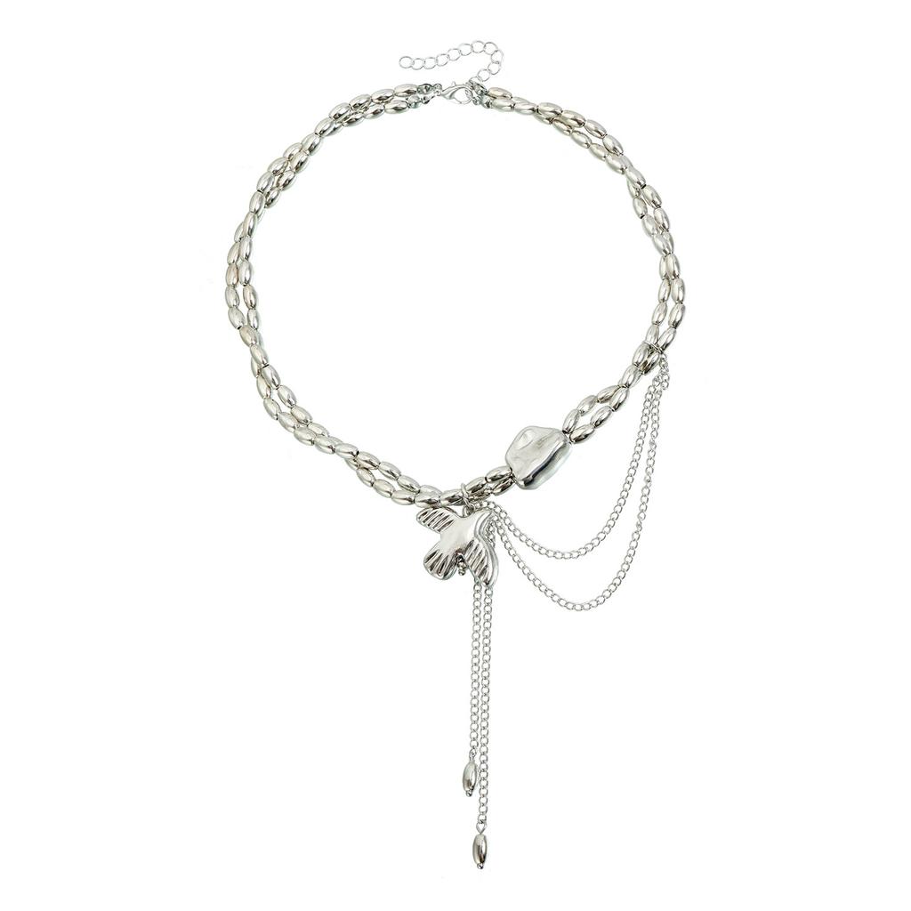 Pigeon Pendant Necklace for Women Oval Beaded Collarbone Chain Vintage Jewelry Gift