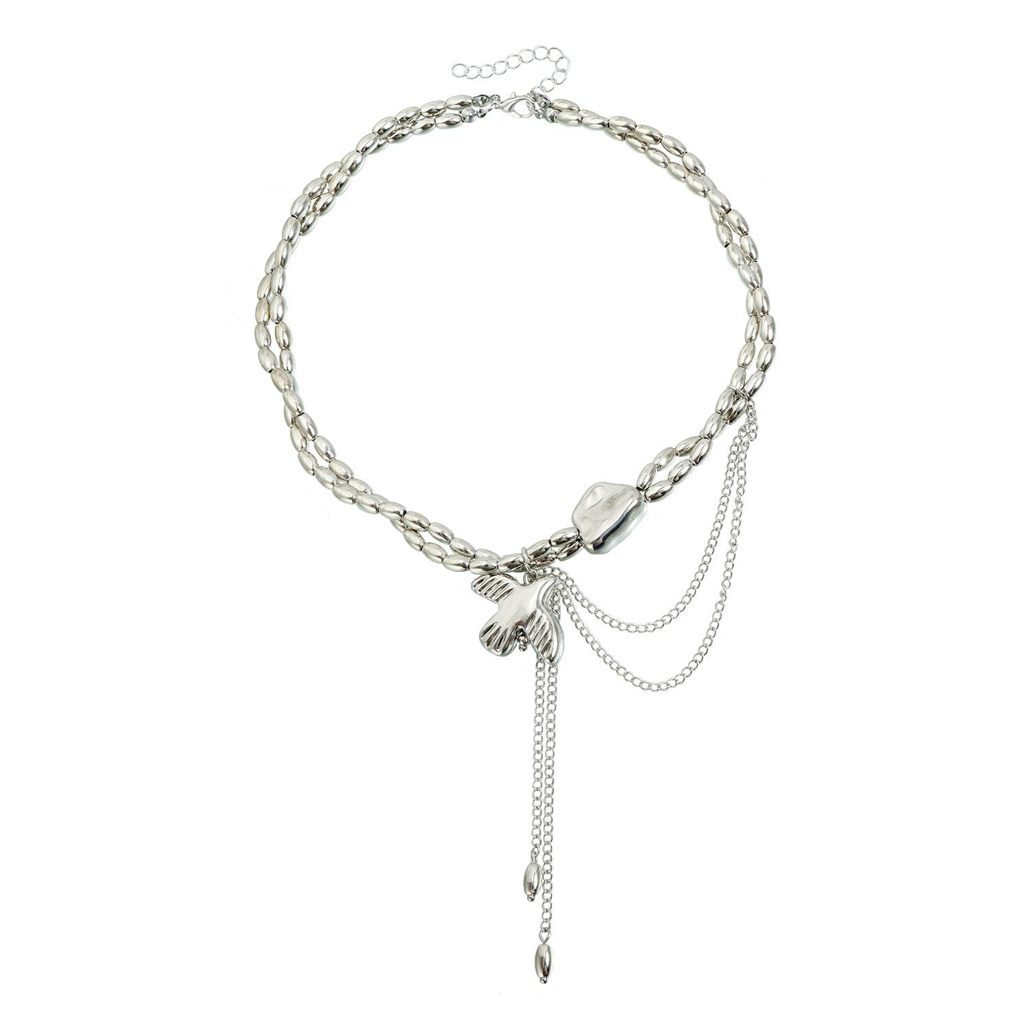 Sweet Cool Flying Pigeon Tassel Necklace ins Hip Hop Tide Cool Double Layer Rice Bead Stacked Necklace
