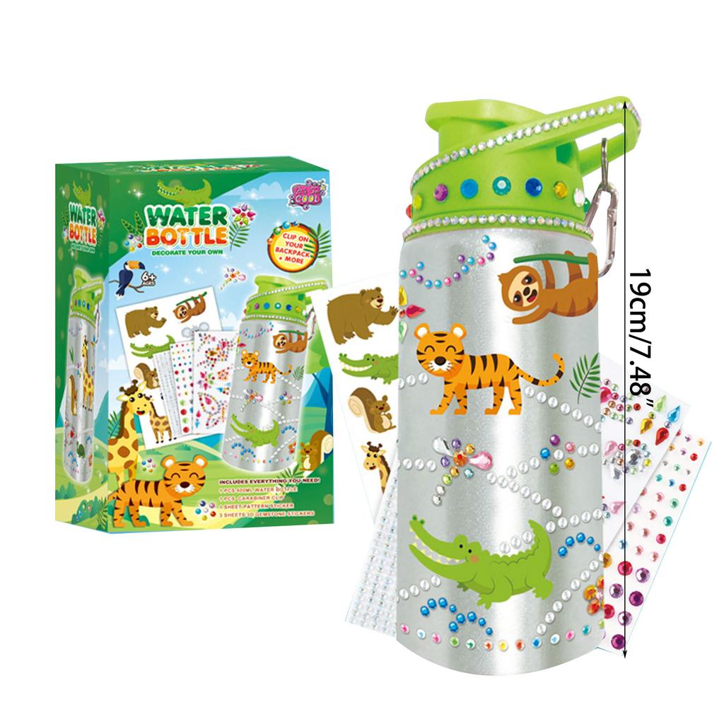 DIY Diamond Water Bottle Dinosaur Thermos with Gems Stickers Metal Vacuum Insulated Mug Birthday Gift for Girls Children