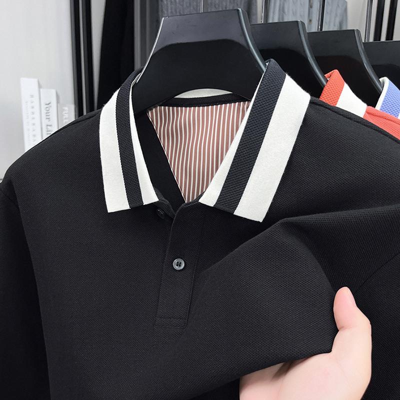 95Baumwolle Premium Langarm Polohemd Herren Luxus Modemarke Color Blocking Streifen Reverskragen Herbst Koreanisch Casual T-Shirt