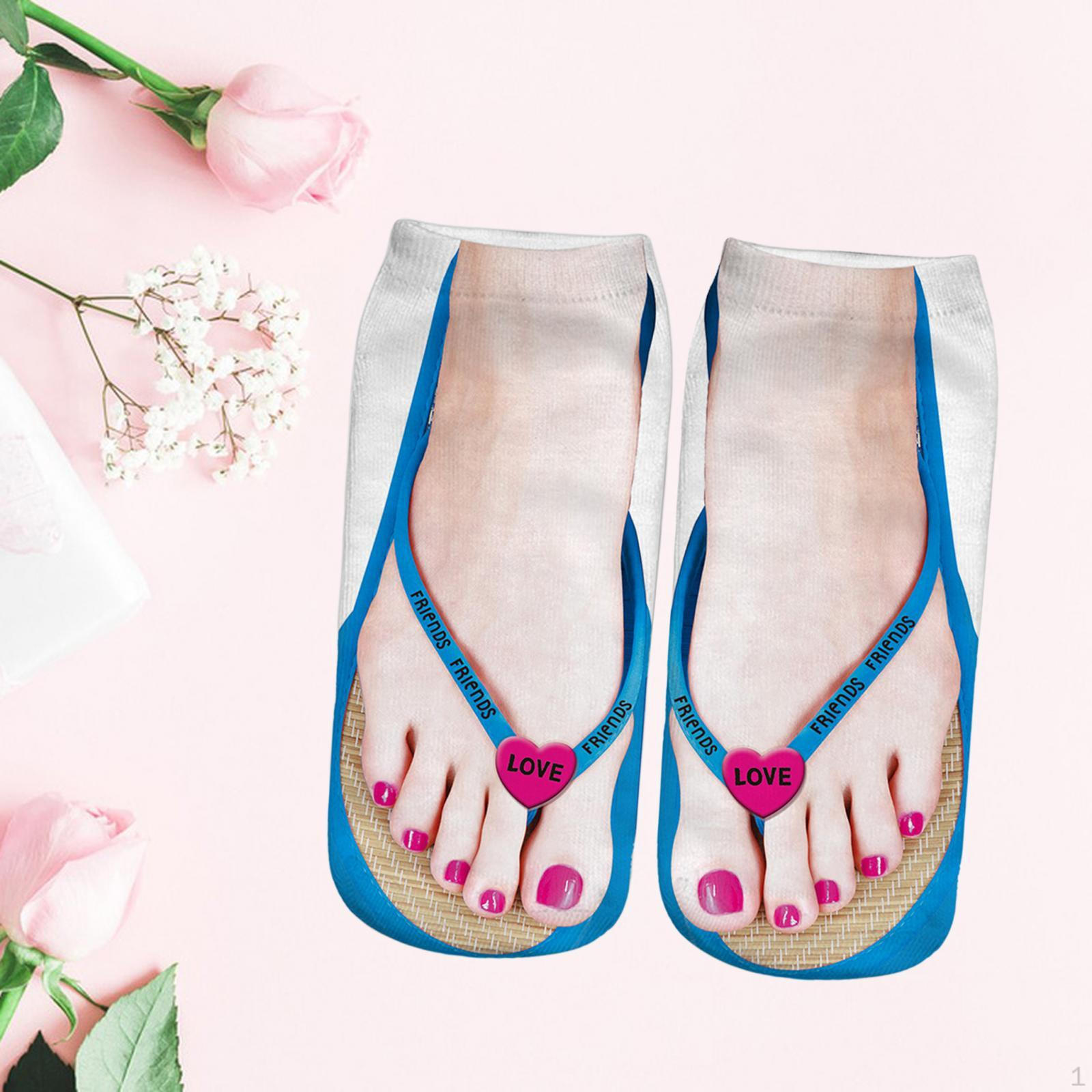 

3D Pattern Manicure Print Socks, Flip Flop Funny Hidden Running Women Personalized Low Cut, style D