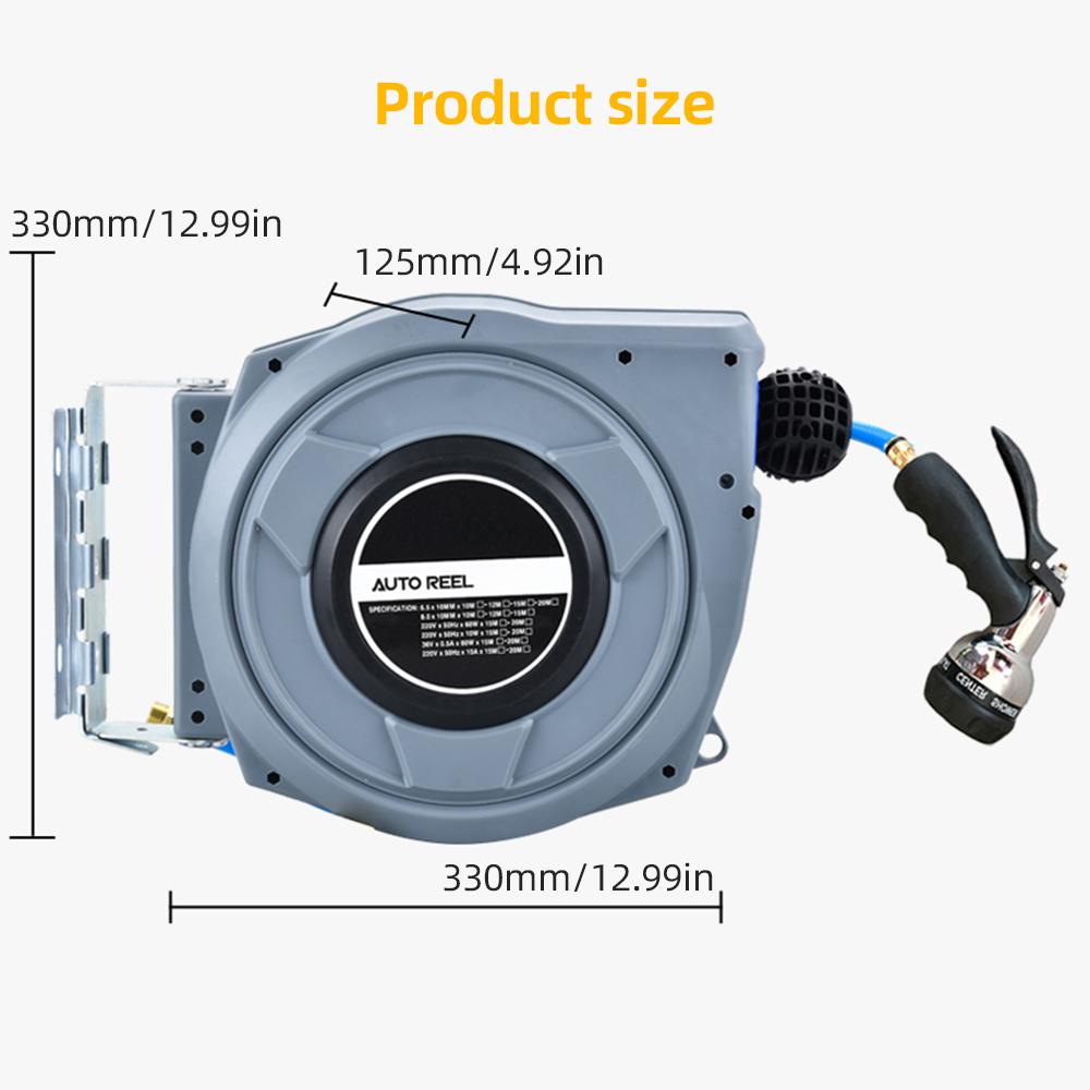 Retractable Garden Hose Reel 33ft Wall Mounted Hose Reel with 6-Function Sprayer Nozzle 180 Degrees   Bracket Automatic Rewind Storage Hose Reel