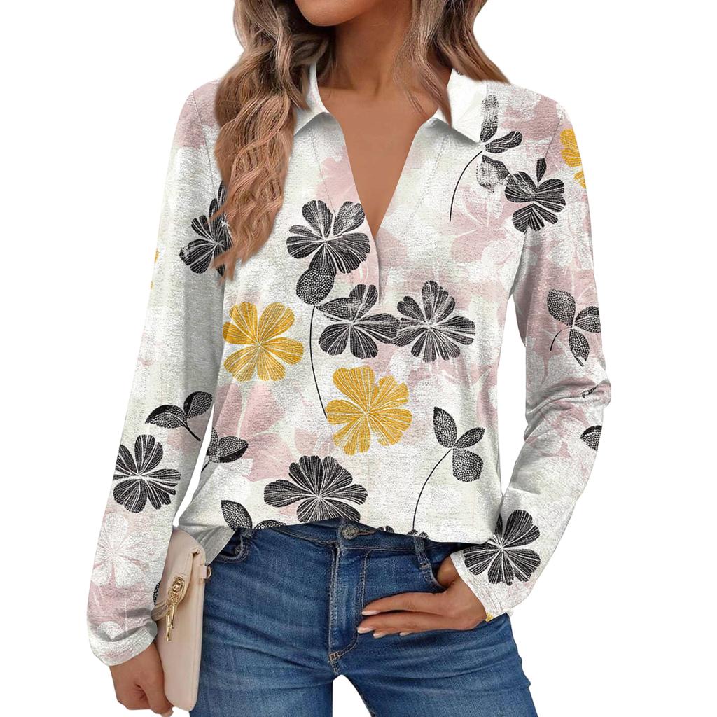 Women's Fashion Long-Sleeved Retro Floral Print Stand Collar  Shirt