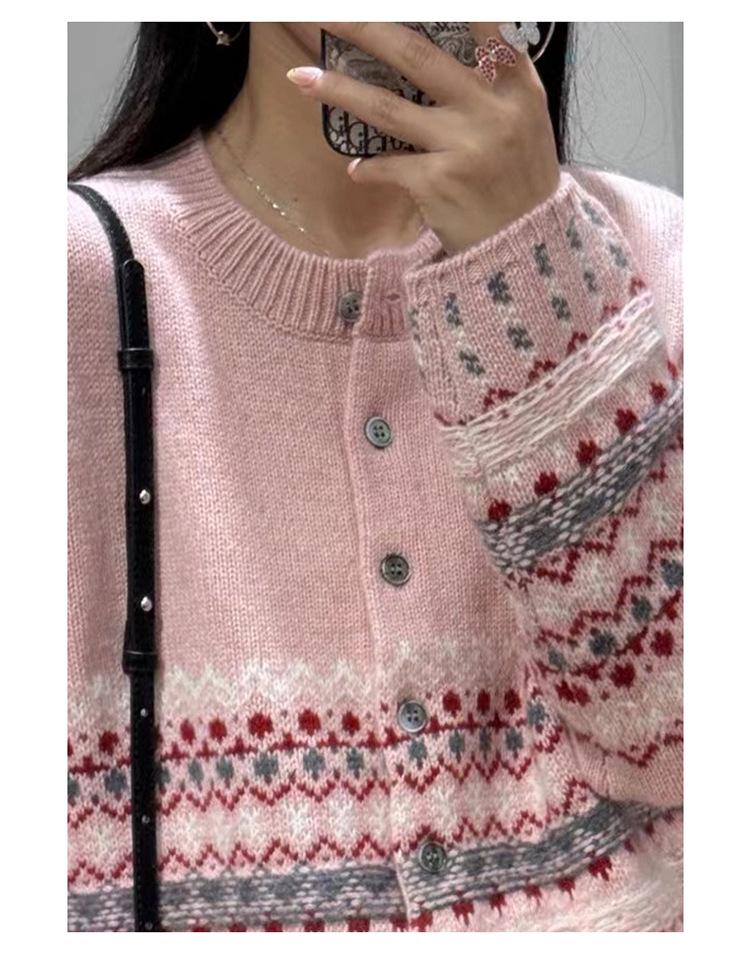 Stylish Women's Round Neck Jacquard Knit Cardigan - 2025 Autumn/Winter Thick Outerwear Sweater