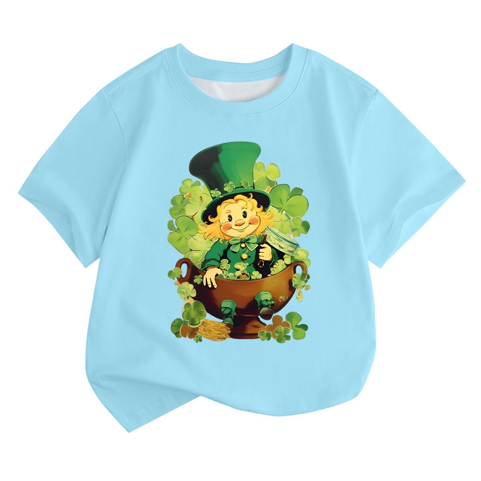 

Мальчики и девочки мода повседневный воротник принтованный короткий рукав топ 160 небесно-голубой