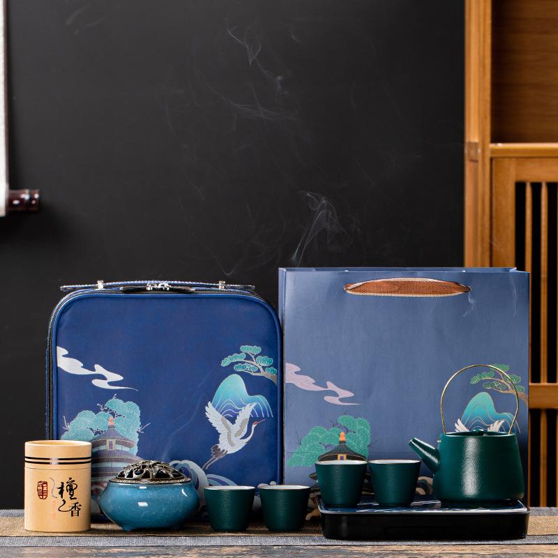Coarse Pottery Travel Set, Practical Ceramic Cooling Pot, Kung Fu Tea Set, a Complete Set of Creative and Practical Business Gifts for Customers