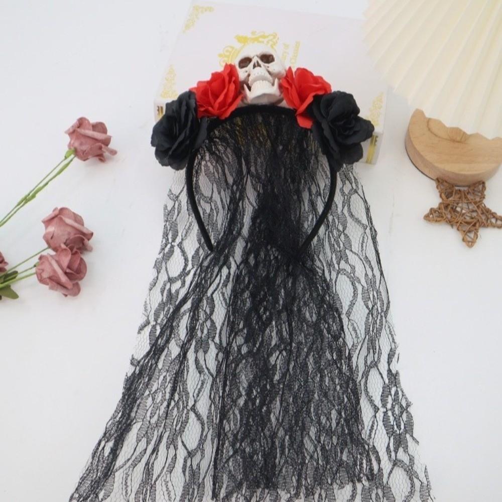 Black Rose Skull Hair Band Lace Cosplay Headdress Funny Halloween Headband  Masquerades Costume