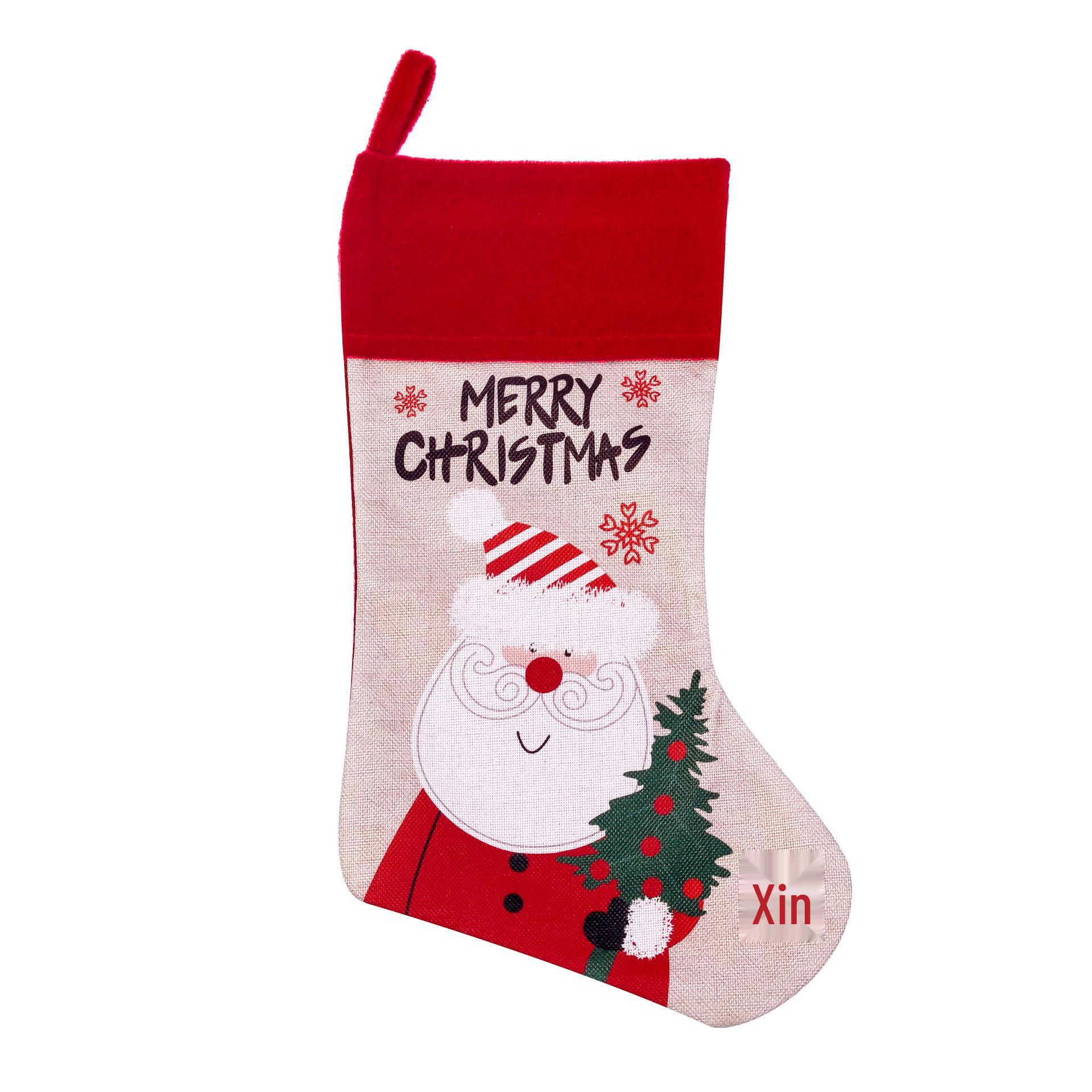 Santa & Snowman Christmas Stocking Gift Bag - Holiday Home Decoration