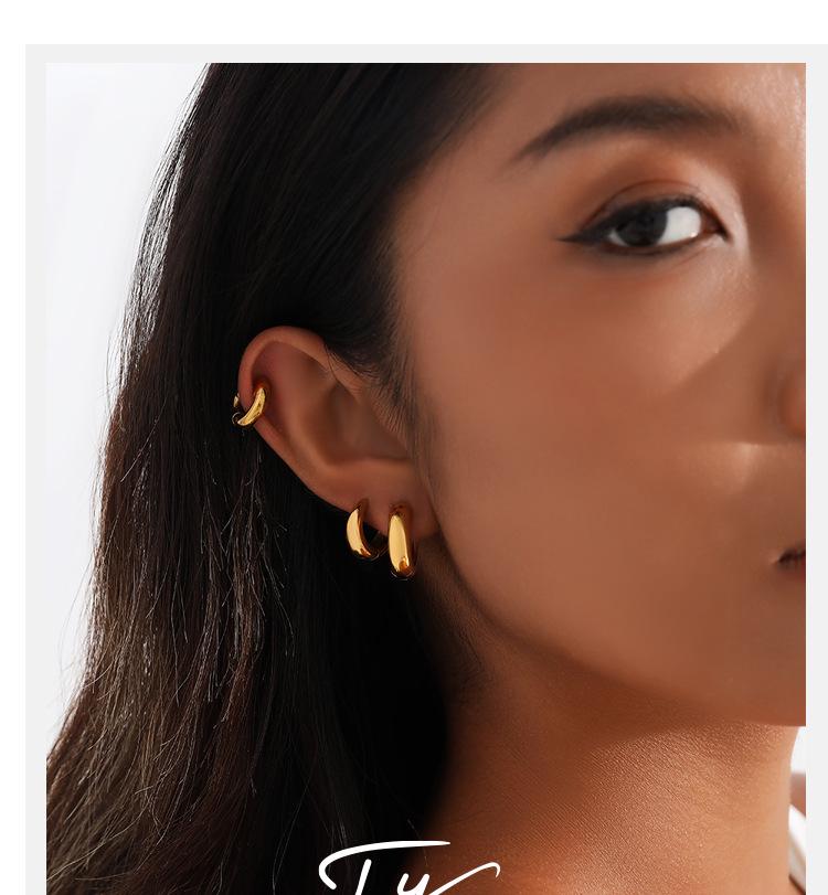 Minimalist Geometric Circle 18K Gold Plated Stainless Steel Hoop Earrings - Women's Light Luxury, Cold Style Jewelry