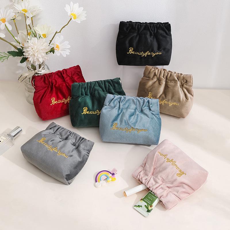 Velvet Embroidered Coin & Cable Holder - Snap Closure for Earphones, Mini Lipstick, and Accessories