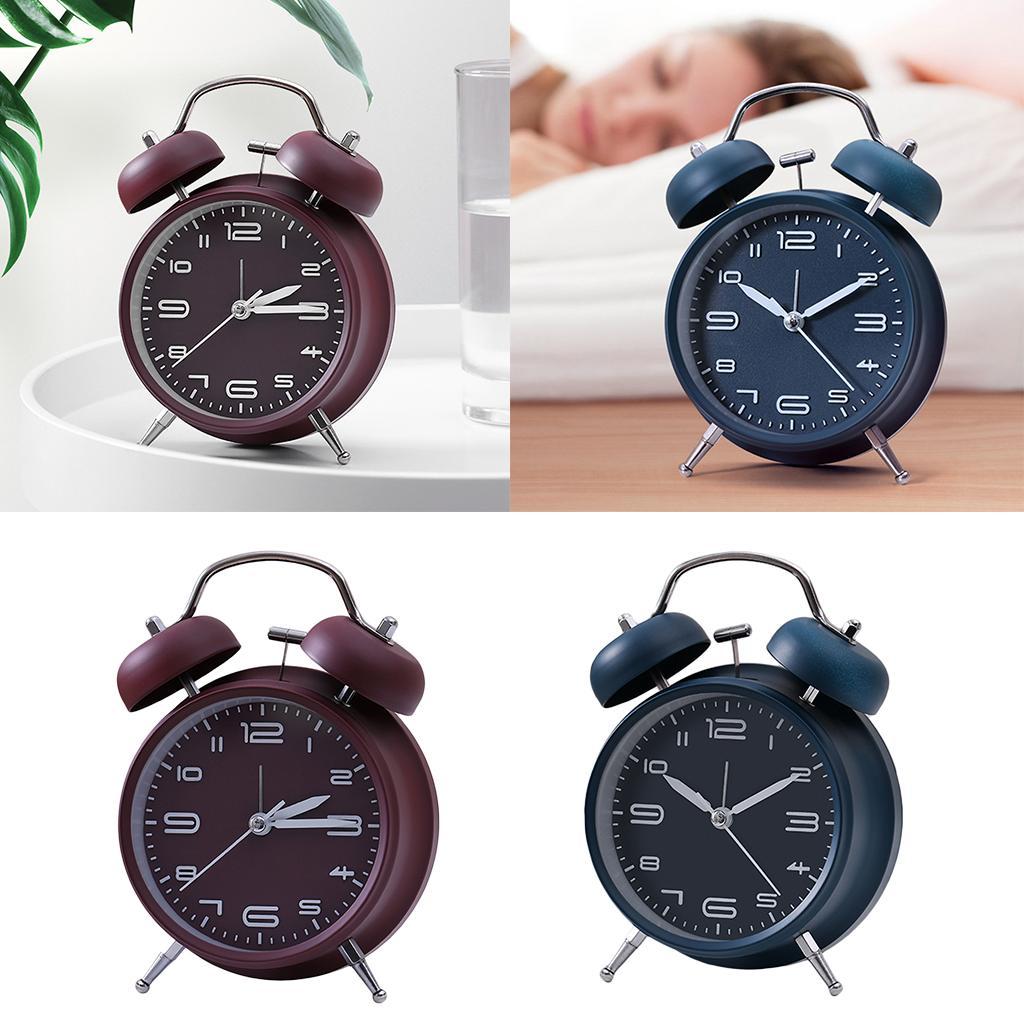 Vintage Style Wind Up Clock with Metal Bells Silent Movement Analog Alarm Clock for Kids Bedside Table