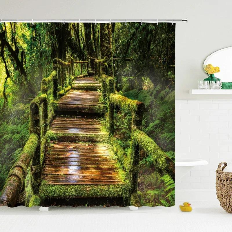 Modern Forest Shower Curtain Green Plant Tree Landscape Shower Curtain Bathroom Waterproof Bathroom Decor Cortina De La Ducha